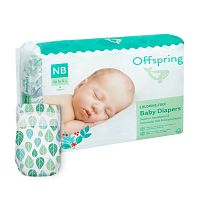 Offspring Подгузники, NB 2-4 кг. 56 шт./ расцветка листочки					