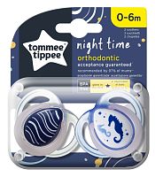 Tommee Tippee Пустышка силиконовая Night Time Calut-De-Mare, 0-6 месяцев, 2 штуки					